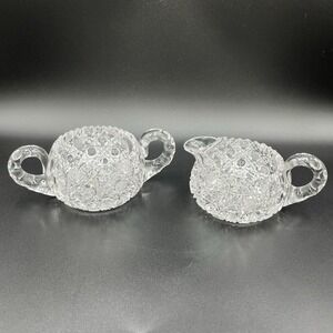 American Brilliant Period Cut Glass Creamer & Sugar Bowl Handles - Beautiful!